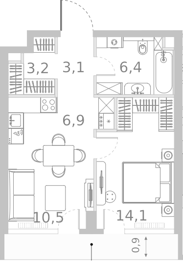 Планировка — Ривер Парк Кутузовский, 2-комн., 44 м²
