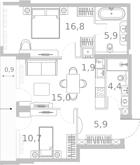 Планировка — Ривер Парк Кутузовский, 3-комн., 63 м²