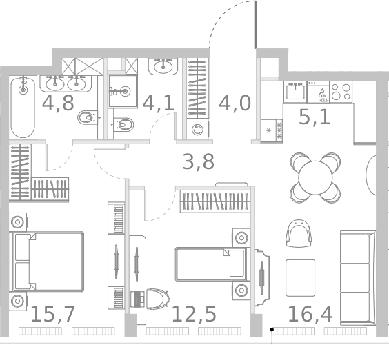 Планировка — Ривер Парк Кутузовский, 3-комн., 66 м²