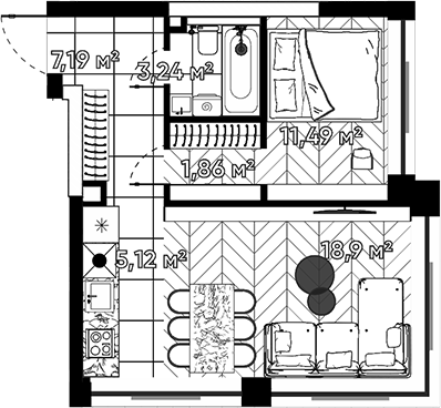 Планировка — Квартал Серебряный бор, 2-комн., 48 м²