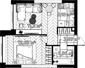 Планировка — Квартал Серебряный бор, 2-комн., 37 м²