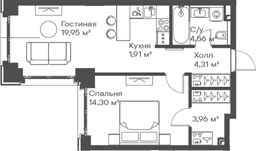 Планировка — Сити Бэй, 2-комн., 49 м²