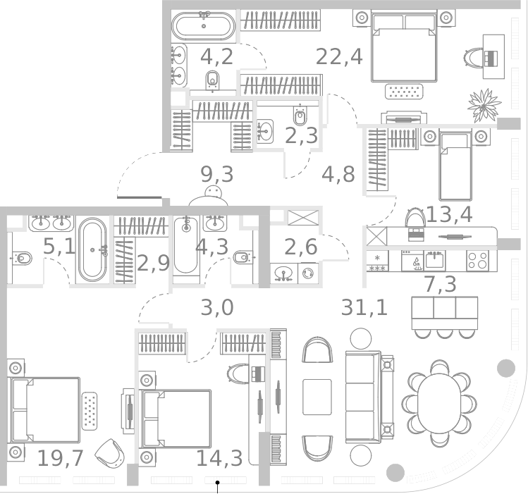 Планировка — Ривер Парк Кутузовский, 5-комн., 147 м²