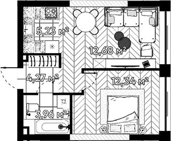 Планировка — Квартал Серебряный бор, 2-комн., 39 м²