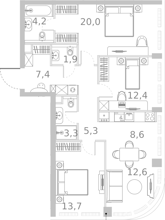 Планировка — Ривер Парк Кутузовский, 4-комн., 89 м²