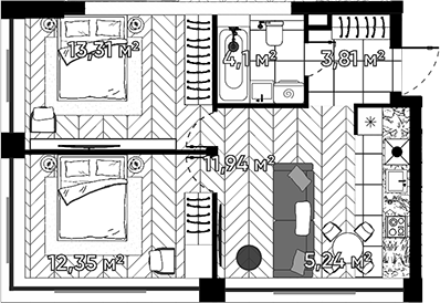 Планировка — Квартал Серебряный бор, 3-комн., 51 м²