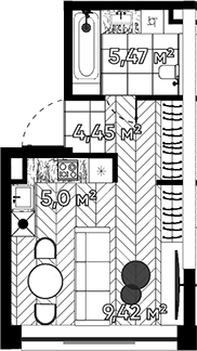 Планировка — Квартал Серебряный бор, Студия, 24 м²