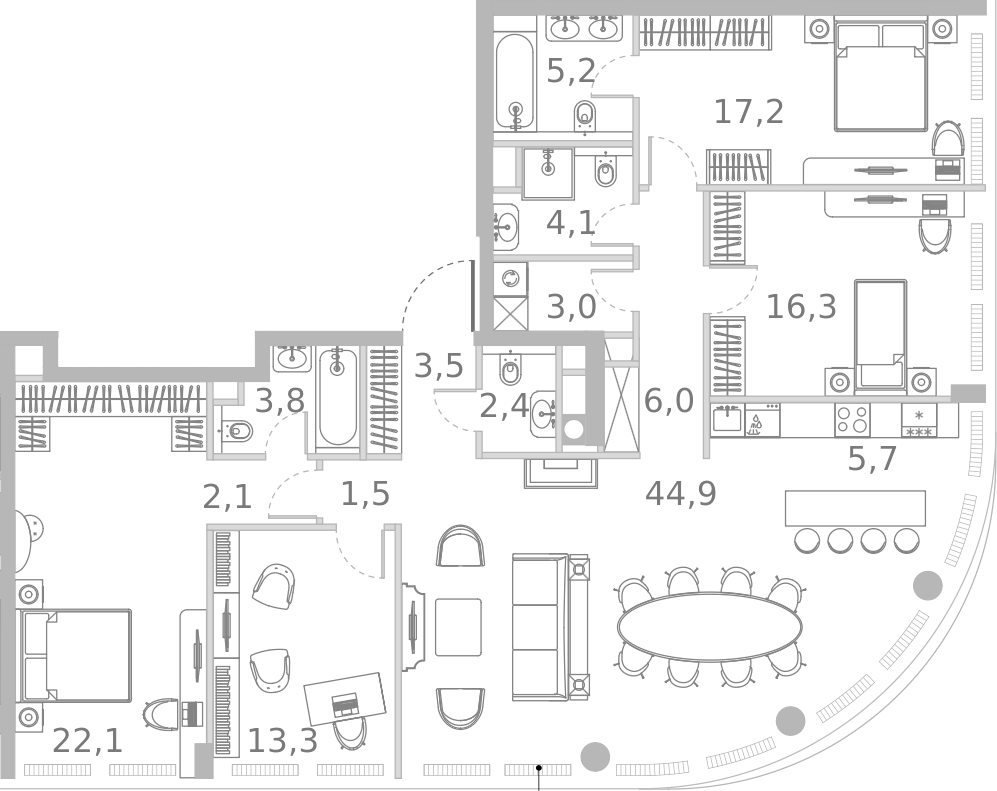 Планировка — Ривер Парк Кутузовский, 5-комн., 151 м²