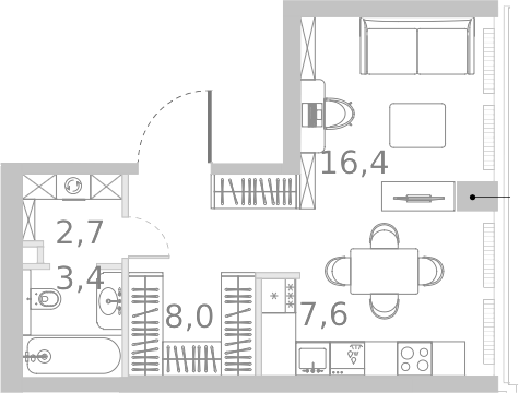 Планировка — Ривер Парк Кутузовский, Студия, 38 м²