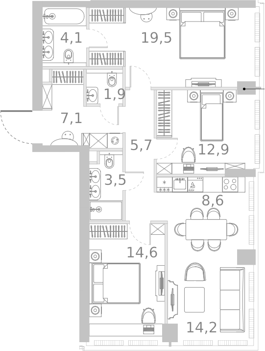 Планировка — Ривер Парк Кутузовский, 4-комн., 92 м²