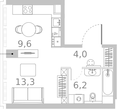 Планировка — Ривер Парк Кутузовский, Студия, 34 м²