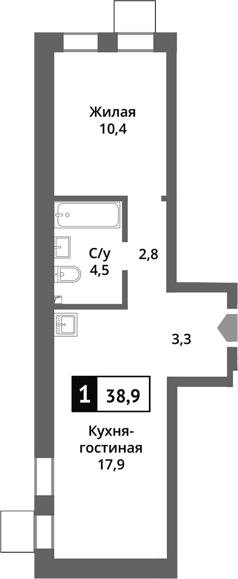 Планировка — Никольский квартал Отрада, 2-комн., 39 м²