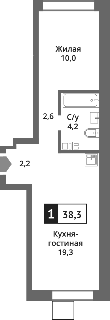 Планировка — Никольский квартал Отрада, 2-комн., 38 м²