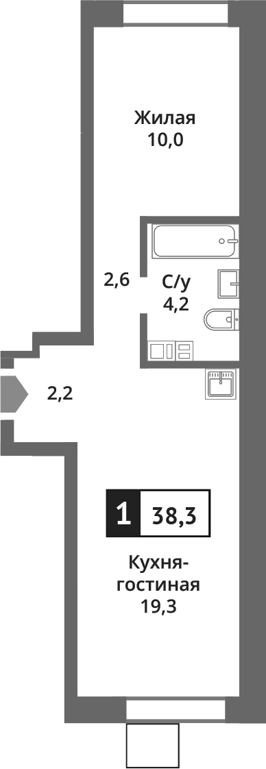 Планировка — Никольский квартал Отрада, 2-комн., 38 м²