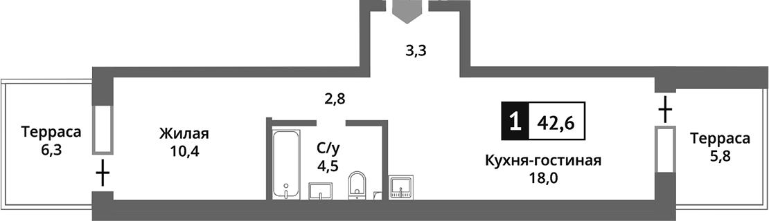 Планировка — Никольский квартал Отрада, 2-комн., 39 м²