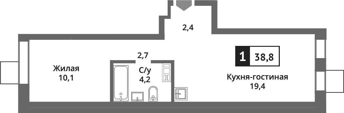 Планировка — Никольский квартал Отрада, 2-комн., 39 м²