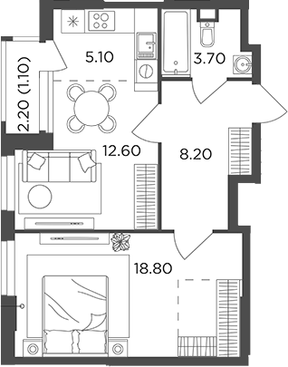 Планировка — Филатов Луг, 2-комн., 48 м²