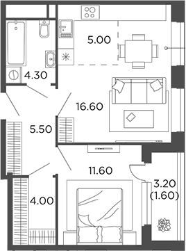 Планировка — Филатов Луг, 2-комн., 47 м²