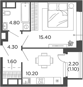 Планировка — Филатов Луг, 1-комн., 36 м²