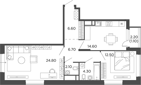 Планировка — Филатов Луг, 2-комн., 72 м²