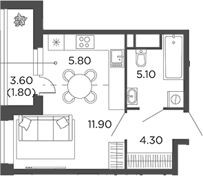 Планировка — Филатов Луг, Студия, 27 м²