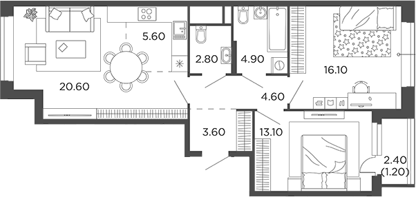 Планировка — Филатов Луг, 3-комн., 71 м²