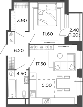 Планировка — Филатов Луг, 2-комн., 49 м²