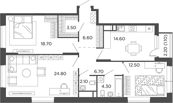 Планировка — Филатов Луг, 3-комн., 94 м²