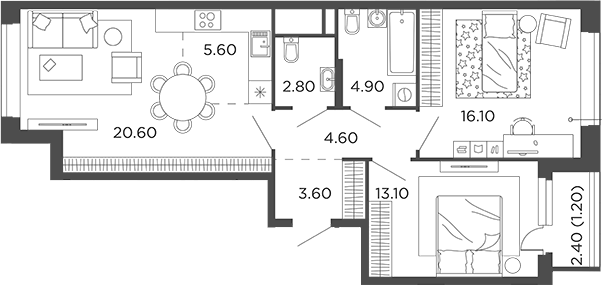 Планировка — Филатов Луг, 3-комн., 71 м²