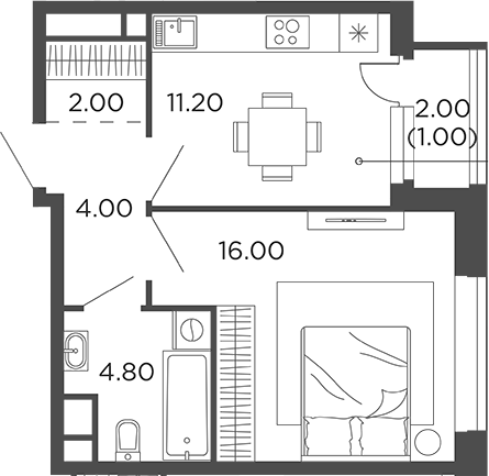 Планировка — Филатов Луг, 1-комн., 38 м²