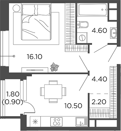 Планировка — Филатов Луг, 1-комн., 38 м²