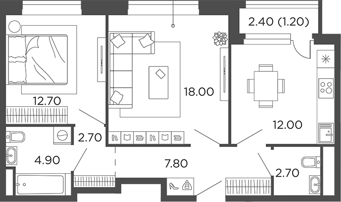 Планировка — Филатов Луг, 2-комн., 61 м²