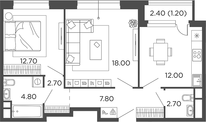 Планировка — Филатов Луг, 2-комн., 61 м²