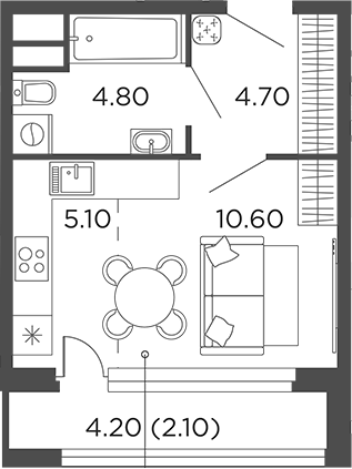 Планировка — Филатов Луг, Студия, 25 м²