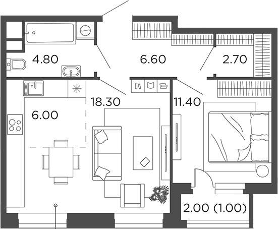 Планировка — Филатов Луг, 2-комн., 50 м²