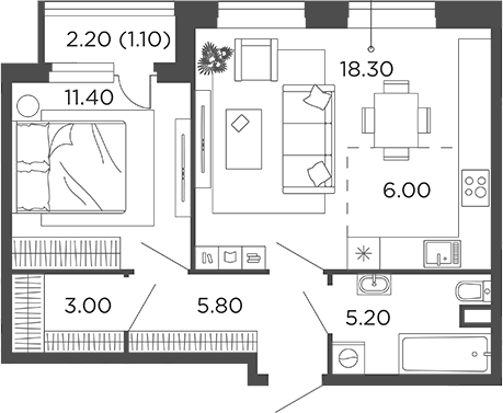 Планировка — Филатов Луг, 2-комн., 50 м²