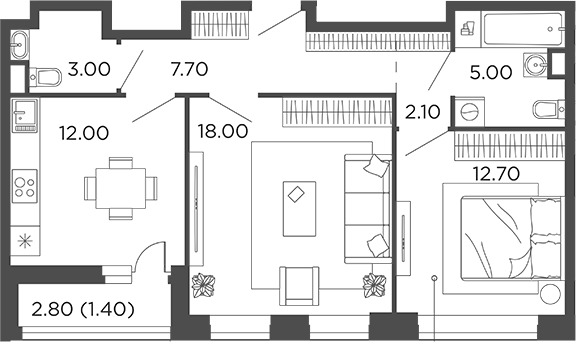 Планировка — Филатов Луг, 2-комн., 61 м²