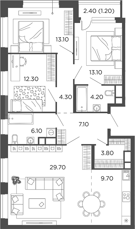 Планировка — Филатов Луг, 4-комн., 103 м²