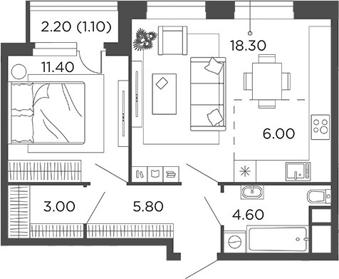 Планировка — Филатов Луг, 2-комн., 49 м²