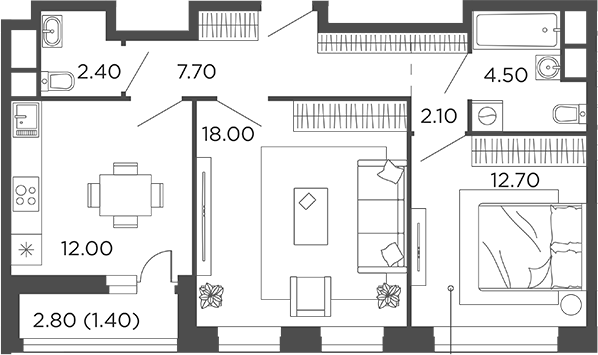 Планировка — Филатов Луг, 2-комн., 59 м²