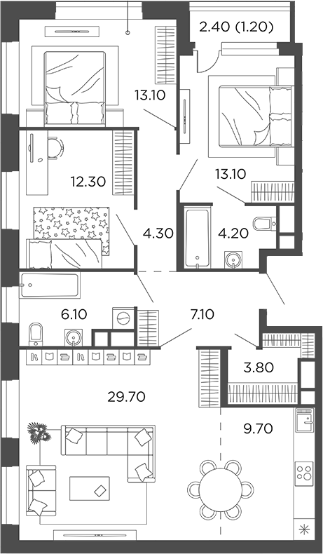 Планировка — Филатов Луг, 4-комн., 103 м²