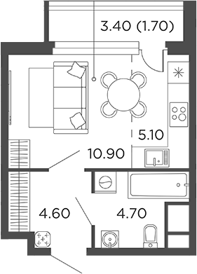 Планировка — Филатов Луг, Студия, 25 м²