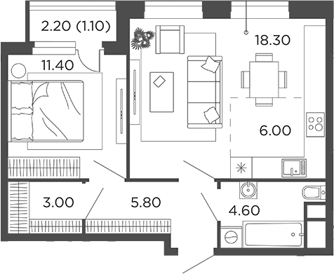 Планировка — Филатов Луг, 2-комн., 49 м²