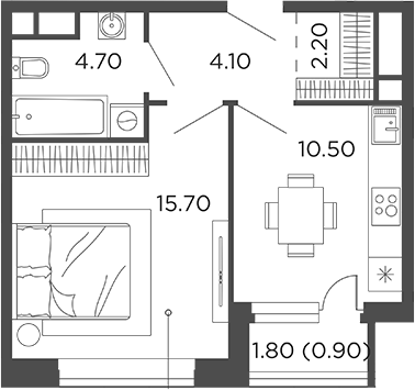 Планировка — Филатов Луг, 1-комн., 37 м²