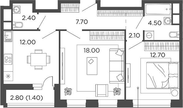 Планировка — Филатов Луг, 2-комн., 59 м²