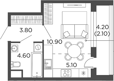 Планировка — Филатов Луг, Студия, 24 м²
