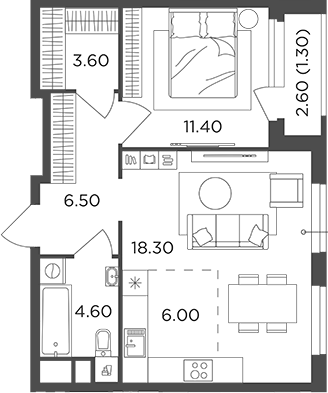 Планировка — Филатов Луг, 2-комн., 50 м²