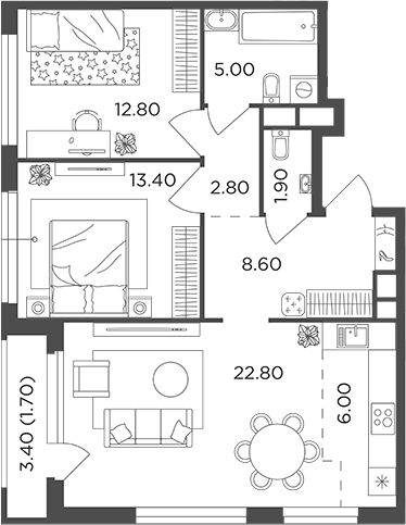 Планировка — Филатов Луг, 3-комн., 73 м²