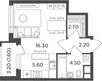 Планировка — Филатов Луг, Студия, 31 м²