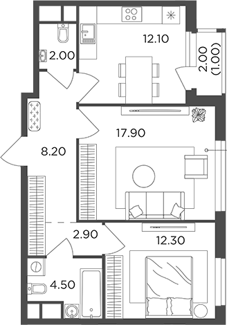 Планировка — Филатов Луг, 2-комн., 60 м²